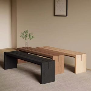 Banco Largo de Madera Sólida de Pino y Fresno con Acabado Negro en V para Entrada del Hogar, Banco para Cambiar Zapatos - Product Image 2