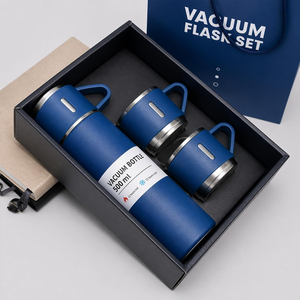 Ensemble cadeau de tasse thermique à double paroi personnalisée de 500 ml, tasse à thé, gobelet en acier inoxydable 304, bouteille d'eau, thermos portable avec 2 tasses - Product Image 1