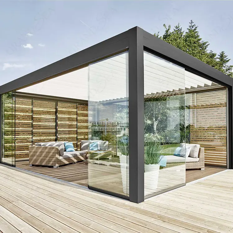 Ganzjahres-Elektro verschluss Aluminium Pergola Baldachin Garten Pavillon Aluminium Pavillon Outdoor Louvre Pergolas Motorisiert