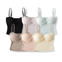 Dames Effen Kleur Twist Camisole Gewatteerd Yoga Zomer Trendy Top Casual Rekbaar Zacht Dagelijks Mode Gelaagd Comfortabel