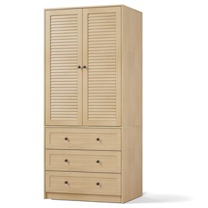 Armoire moderne en chêne à 2 portes et 3 tiroirs, autoportante, en bois, pour chambre, appartement, hôtel, placard, meuble de rangement RTA pour vêtements - Product Image 1