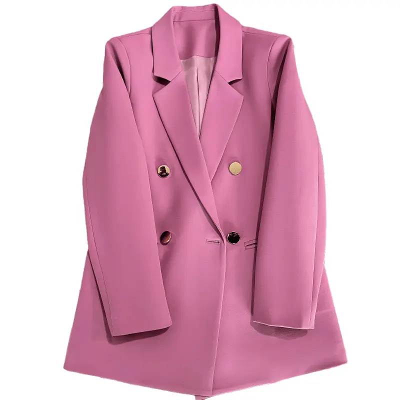 High Quality Blazer Cost Purple Pink Buckle Suit Jacket Autumn New British Style Design Double Breasted Women's Suit