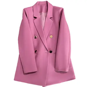 Chaqueta de estilo británico con doble botonadura para mujer, traje con hebilla de color morado y Rosa de alta calidad para otoño