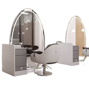 Estación de Estilismo de Doble Cara con Espejos para Barbería, Muebles de Salón de Belleza de Alta Calidad con Espejo Plateado - Product Image 6