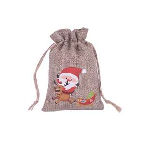 Custom Logo Printed Burlap Hessian Coffee Christmas Gift Drawstring Jute Gunny Pouch With Jute <b>String</b> - Product Image 1