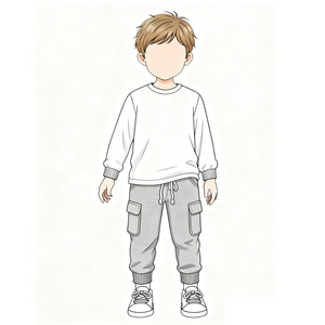 Ensemble de survêtement décontracté pour garçons 2025, haut à manches longues avec poignets côtelés, <span class=keywords><strong>pantalon</strong></span> <span class=keywords><strong>cargo</strong></span> avec cordon de serrage à la taille et poches, <span class=keywords><strong>beige</strong></span> et gris - Product Image 3