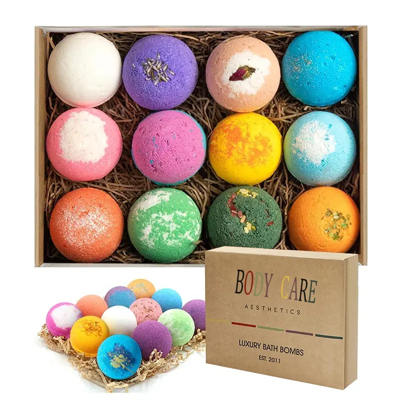 Wholesale Custom 6 Pack of Large Bath bombs with Organic Ingredient bath bomb Relaxing Home Spa Use Presented in a Gift Box