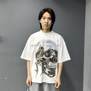 New Design Wholesale Men Fashion O-Neck Cotton T-Shirt With Digital Printing <strong>Skull</strong> Pattern Punk Style Drop Shoulder Boxy <strong>Tshirt</strong> - Product Image 4