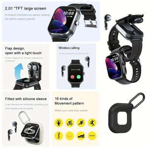 2025 D8Pro 2-in-1 Smart Wristwatch Wireless Earbuds 2.01inch BT Music Heart Rate Monitor Sleep Tracker Compass Calendar - Product Image 5