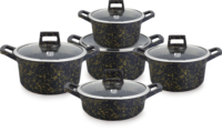 Ucc-Life Ensemble de casseroles au design classique, casseroles en métal avec couvercle en verre et granit, collection de casseroles de cuisine