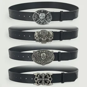 Ceinture rétro pour hommes et femmes, style bohème, punk rock, Y2K, à fleurs en relief, avec boucle en cuivre, pour un usage décontracté - Product Image 1