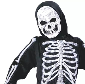 Disfraz de Halloween al por mayor de alta calidad: Mono con capucha negro <span class=keywords><strong>para</strong></span> cosplay, disfraz de esqueleto blanco con estampado de huesos aterrador <span class=keywords><strong>para</strong></span> niños. - Product Image 4