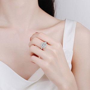 Bague de fiançailles et de mariage pour femme, 2 carats, halo, en argent S925, élément infini, bague scintillante pour <span class=keywords><strong>elle</strong></span> - Product Image 5