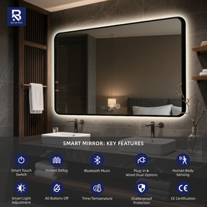 Specchio da Bagno LED Intelligente Certificato UL/CE, CRI 90+, Impermeabile IP44, Retroilluminato e Antiappannamento per Hotel e Appartamenti Moderni - Product Image 2
