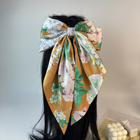SongMay nœud de cheveux design Tissu Doux Longue Queue Grand nœud Pince à cheveux Vintage Soie Élégant Accessoires de cheveux arcs bébé Filles