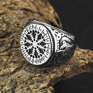 yunnique Men's <b>Titanium</b> Steel <b>Ring</b> Snowflake Compass Rune Design Hip Hop Style Gift Jewelry - Product Image 3