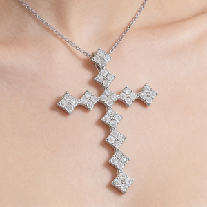 CUSTOM SILVER 10K/14K/18K GOLD PLATED LAB GROWN CVD DIAMOND CLASSIC ENGAGEMENT GIFT SWEATER <b>CHAIN</b> NECKLACE <b>CROSS</b> PENDANT VS - Product Image 3