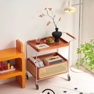Petit chariot en bois massif, bois de cerisier, mobile, 4 roues, style nordique, table d'appoint, table de rangement, table d'angle, salon, canapé - Product Image 6