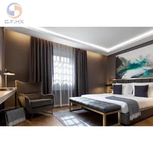 Produsen set kamar tidur hotel Modern tempat tidur kayu mewah furnitur kamar tamu Outlet pabrik untuk proyek
