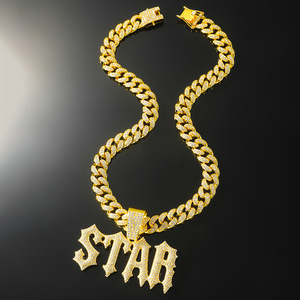 Collar de Aleación Chapado en Oro con Colgante de Letra Estrella con Diamantes Completos y Cadena de Eslabones Cubanos, Estilo Hip Hop, Joyería de Moda, Regalo - Product Image 3