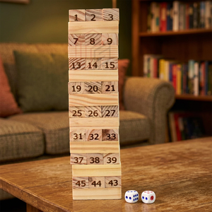 Blocs empilables en bois numérotés CH avec jeu de dés, design imitation antique peint, respectueux de l'environnement, pour jeux de société - Product Image 1