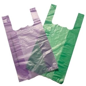 Bolsas de supermercado y tienda de comestibles al por mayor, desechables, biodegradables, de HDPE/LDPE, con asa tipo camiseta, para uso doméstico, con certificación ISO - Product Image 4