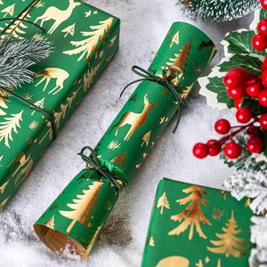 Christmas <b>Wrapping</b> <b>Paper</b> Roll Green Gold Foil Reindeer Tree 17 In X 33 Ft Recycled Gift Craft Packaging <b>Paper</b> - Product Image 5