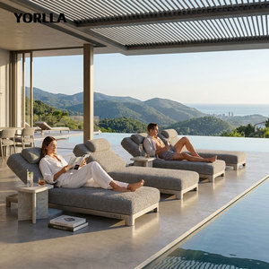 Tumbona de Lujo para Exteriores con Marco de Aluminio, <span class=keywords><strong>Cama</strong></span> Ajustable para Piscina con Cojín Grueso Texturizado para Resort - Product Image 4