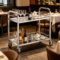 Chariot de service de restaurant à 2 niveaux en acier inoxydable finition polie pour station de buffet