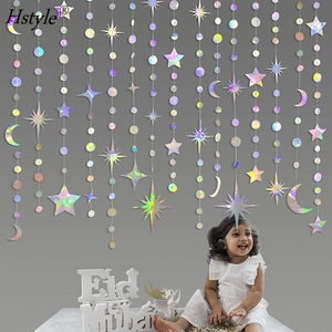 Iridescente stella luna cerchio punto ghirlanda decorazione del partito Kit appeso mezzaluna e scintillio piccola stella Streamer Bunting Banner - Product Image 3