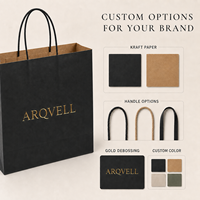 Sacs en papier kraft noir personnalisés avec poignées torsadées longues et logo gaufré or pour boulangeries, cafés et commerces de détail