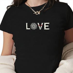 Camiseta Corta de Moda para Mujer LOVE Y2K, Ajustada, con Estampado de Dardos - Product Image 1