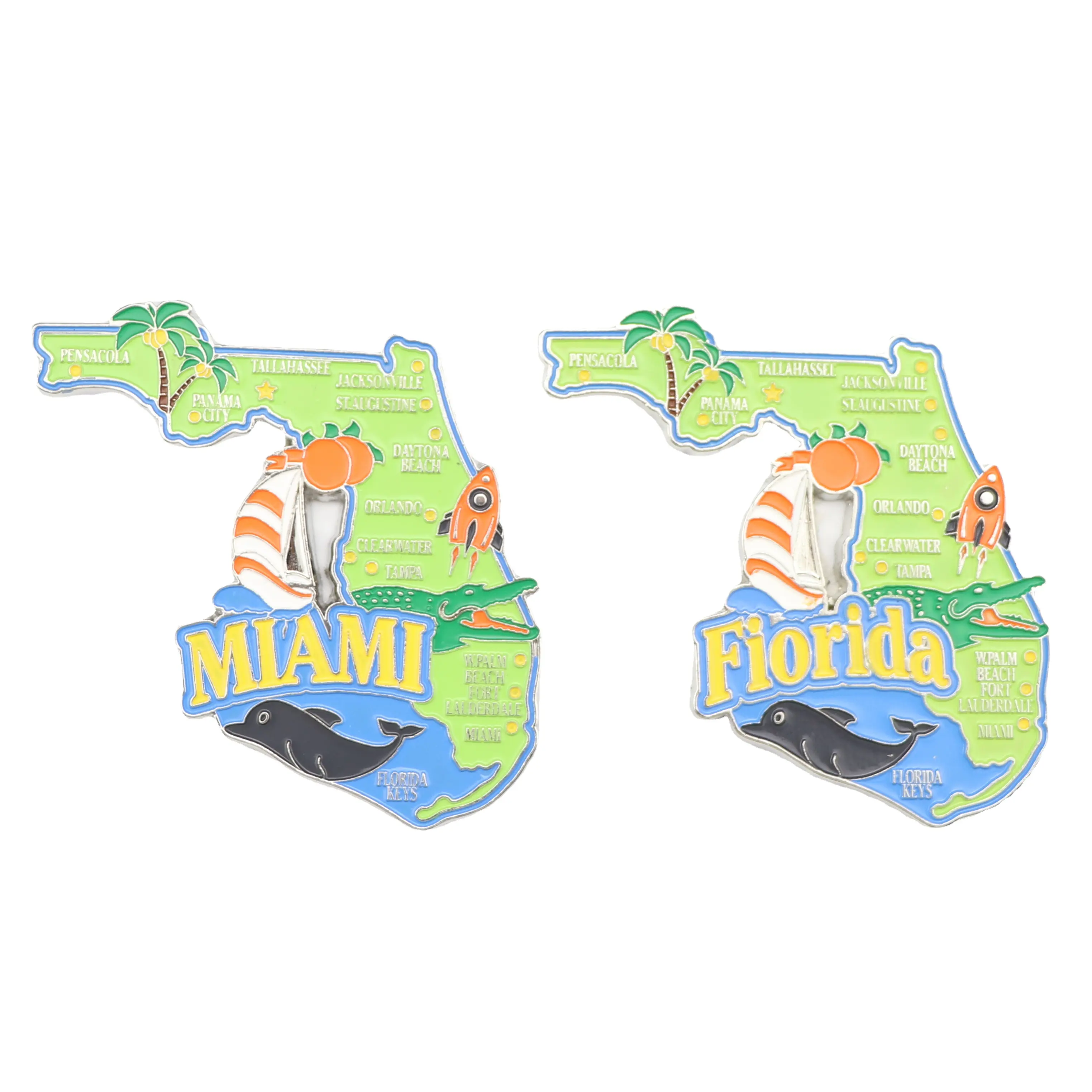 Imanes con forma de Mapa de Ciudad personalizados para nevera, recuerdos de playa de Florida, imán de nevera 3D de metal esmaltado