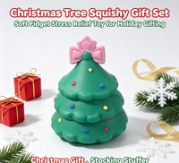 Jouet Squishy Père Noël, Base Arbre de Noël, Poupée Souple à Remontée Lente, Jouet Sensoriel Anti-Stress à Presser, Cadeau