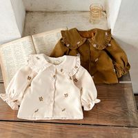 Chemise à col roulé brodée en velours côtelé pour filles de printemps Ensemble de vêtements pour bébés