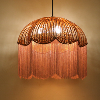 Abat-jour de plafond en rotin tissé rustique, abat-jour suspendu artisanal avec pompon pour salle à manger, cuisine, décoration de la maison