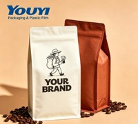 Sac à fond plat pour café mat 250g 500g 1kg avec côtés à soufflets et design imprimé personnalisé pour l'emballage du café
