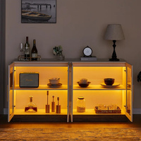 Buffet en bois blanc de style luxe léger 2024, grande capacité de rangement, 4 portes en verre