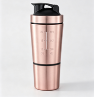 Bouteille de sport en acier inoxydable 304 à double compartiment, gobelet shaker 591+200 ml avec boîte à poudre et échelle de mesure