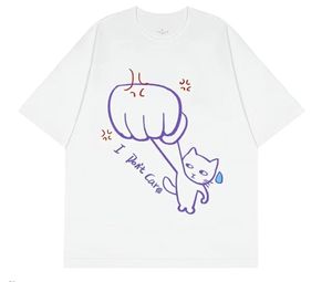 T-shirt a maniche corte in cotone con design creativo e divertente in stile americano, con scritta 'I Don't Care Cat Attitude' - Product Image 2