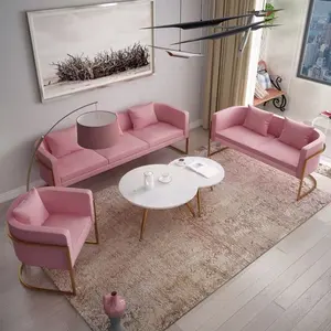 独特的织物粉红色等待沙发椅垫，用于理发店接待用