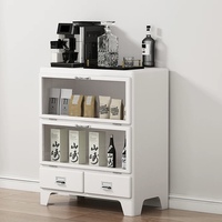 Buffet rétro en métal blanc avec porte en verre pour le stockage des grains de café, des spiritueux et des essentiels de cuisine