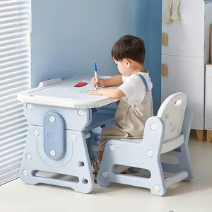 Juego de silla y mesa de aprendizaje para bebés con dibujo de altura ajustable para niños, juego de mesa y sillas para niños pequeños