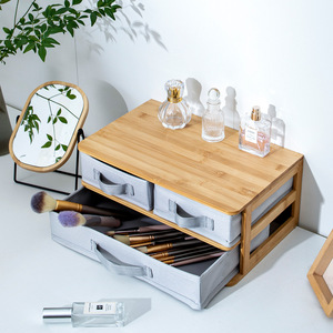 Cosmetic Storage <b>Box</b> Desktop <b>Vanity</b> Organizer With Drawers Large Capacity Makeup Organizer Gray And White Cloth Material - Product Image 3