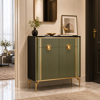 Buffet de cuisine de luxe en bois vert, style européen moderne, avec porte en verre et pierre frittée, laqué, durable