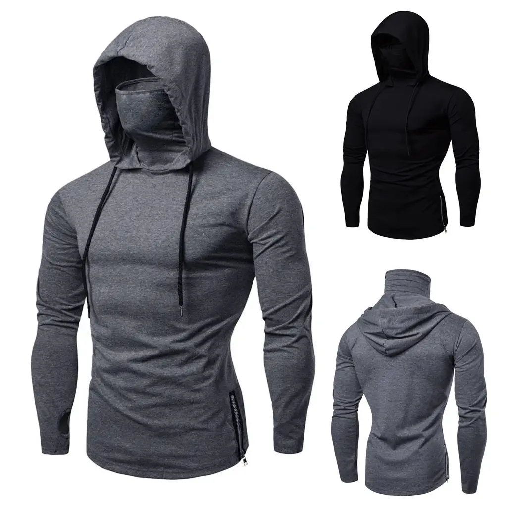 Wholesale Custom LOGO Sweatshirt Mens Hoodie With Mask Sports Hooded Shirt Large Male Long Sleeve Mask Hoodie Unisex