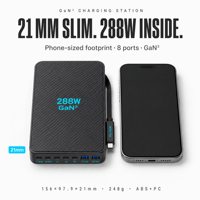 Station de charge GaN 288W 8 ports PD3.0 100W USB-C Chargeur de bureau avec câble intégré pour MacBook Pro iPad Pro Vente en gros