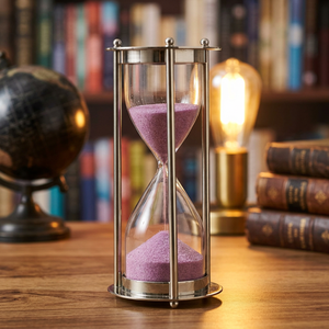 Modern Nautical Style Brass Sand Timer <b>Pink</b> with Nickel Finish Handmade for Desk Office Decor - Product Image 1