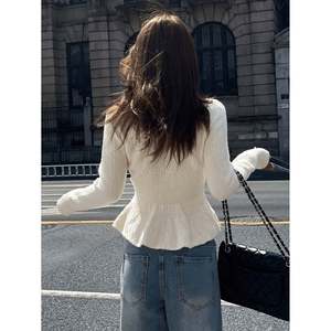 เสื้อคาร์ดิแกนคอวีแต่งระบายสีเบจ S(66) เสื้อผ้าลำลองสำหรับผู้หญิง - Product Image 6