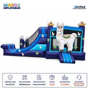 Castillo Inflable Infantil con Diseño <span class=keywords><strong>de</strong></span> Alpaca y Sombrero, con Tobogán, Casa <span class=keywords><strong>de</strong></span> Brinco Comercial para Fiestas Temáticas - Product Image 1
